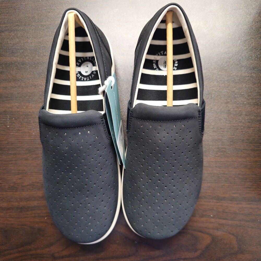 Revitalign Larkin Nubuck Black Slip On Shoes Women 9.5B Comfort NEW